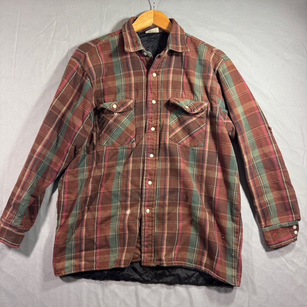 Five Brother Jacket Mens Large Brown Plaid Quilted Flannel Snap Front Workwear